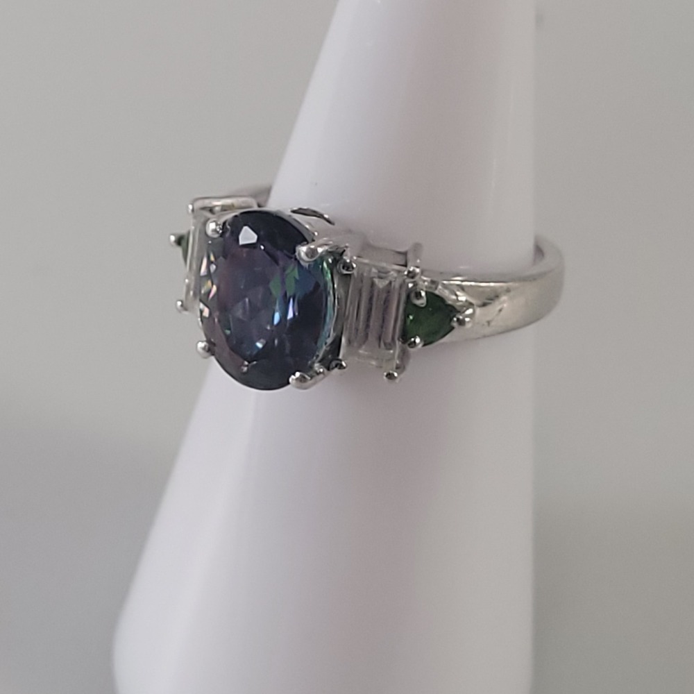 Mystic Topaz Sterling Silver Clear Topaz Peridot TGGC 925 Ring Size 6.5 3.99g